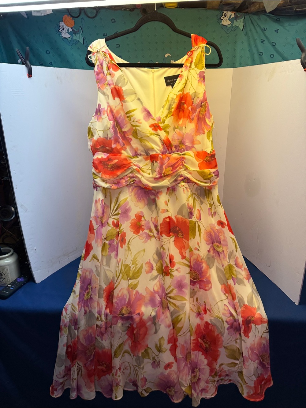 Connected apparel Cream Floral Wrap Dress with Pink & Coral Blooms